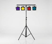 Lichtanlage mieten – Partylicht-Komplettsystem mit 4 Scheinwerfern & Sound-Steuerung, Stativ & Musiksteuerung