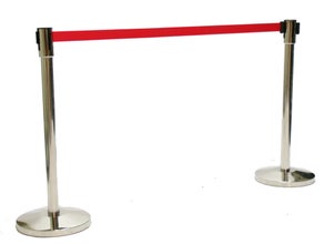 Miete 8 - Zahle 6! Absperrbänder, Personenleitsystem,Warteschlangenmanagement,rotes Band, max. 2 Meter Länge, bestehend aus 2 Pfosten und 1 Band