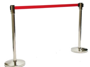 Miete 8 - Zahle 6! Absperrbänder, Personenleitsystem,Warteschlangenmanagement,rotes Band, max. 2 Meter Länge, bestehend aus 2 Pfosten und 1 Band