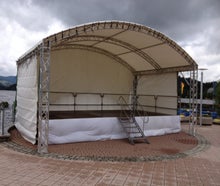 Bühnendach Rundbogenüberdachung für Bühne 8x4m oder 8x5m max. 5m hoch inkl. Planen und Gaze