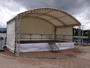Bühnendach Rundbogenüberdachung für Bühne 8x4m oder 8x5m max. 5m hoch inkl. Planen und Gaze