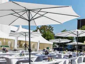 Sonnenschirm 3 m weiß – Marktschirm, Großschirm, Terrassenschirm, Schattenspender