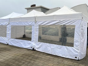 Pavillionzelt 9 x 4,5 m (Festzelt/Partyzelt) - optional Stehtische und Festzeltgarnituren