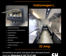 Imbisswagen L mieten – Gastro-Trailer 6,97m | 3-flammig Gasgrill + Fritteuse