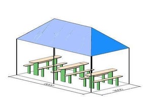 Partyzelt / Pavillion 6 x 3 m (3,35 m hoch) weiß - inklusive 3 Biergarnituren - hochstabiles Stahlrohrgestell mit Scherenmechanik - super schnell aufgebaut (Zelt)