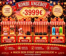 Nostalgie Jahrmarkt für Ihr Firmenevent mieten ! Für ca. 150 Personen ! Popcorn / Zuckerwatte / Mandelstand, Waffelstand, Poffertjes Stand, Slush-Eis Stand, Slush- Cocktailstand erweiterbar mit Karussell, Hüpfburg usw.
