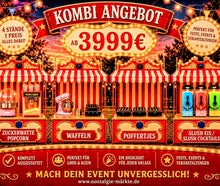 Nostalgie Jahrmarkt für Ihr Firmenevent mieten ! Für ca. 150 Personen ! Popcorn / Zuckerwatte / Mandelstand, Waffelstand, Poffertjes Stand, Slush-Eis Stand, Slush- Cocktailstand erweiterbar mit Karussell, Hüpfburg usw.