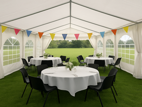 6x8 m Partyzelt, PVC weiß mieten leihen