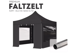 Faltzelt 3x3m schwarz + Zubehör