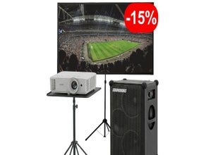 Public Viewing Paket mieten (ab € 119): Full-HD Beamer, 120" Leinwand & SOUNDBOKS ✓ Akkubetrieb ✓ Outdoor-tauglich
