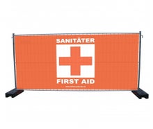 Sichtschutzplane Sanitäter, Bauzaunplane, Mobilzaunplane, Sichtschutz, Notausgangsplane