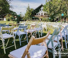 Holzstuhl/ Klappstuhl in weiß, naturfarben und bunt gemischt - Event - Gartenparty