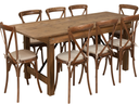Rustikaler Holztisch / Crossback mieten für Vintage Hochzeit