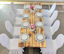 Rustikaler Holztisch aus alten Bohlen mieten – Vintage Banketttisch (220x80 cm) für Hochzeiten & Events