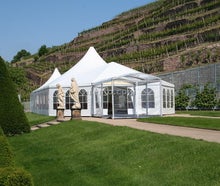 Festzelt 5m x 5m - Pagode - weiß mit 50% Sprossenfenster