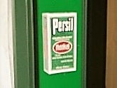 Urbane Standuhr mit Werbung, 50er Jahre, 60er Jahre, Waschmittel, Wäsche, Standuhr