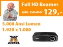5.000 Ansi Lumen tageslichttauglicher DLP Full HD Beamer