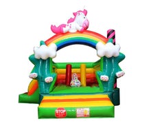 Profi Hüpfburg Luftburg Springburg  Einhorn Regenbogen mit Rutsche Mädchentraum  günstig leihen mieten in Mittelfranken Nürnberg Fürth Erlangen Ansbach Schwabach Lauf Zirndorf Roth