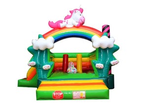 Profi Hüpfburg Luftburg Springburg  Einhorn Regenbogen mit Rutsche Mädchentraum  günstig leihen mieten in Mittelfranken Nürnberg Fürth Erlangen Ansbach Schwabach Lauf Zirndorf Roth