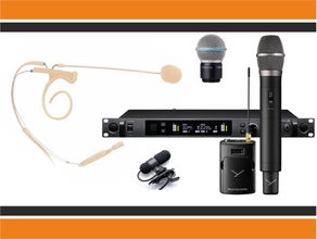 Profi 2-fach Funkmikrofon Set mit Handmikro, Headset, oder Ansteckmikrofon