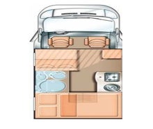 Carado T 132 mit integriertem Doppelbett und großem Heckraum für Gepäck