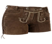Sofort Versand möglich | Trendige sehr kurze Damen Lederhose Braun | Gr. 32 bis 42 | zünftig & modern von Spieth & Wensky | Online Verleih Miete ausleihen