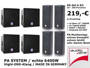 ⚡ PA Anlage, Musikanlage,✅ Qualität: MADE IN GERMANY , Audio Zenit, JBL, QSC, Soundboks, Tontechnik, Funkmikrofone Mieten Verleih