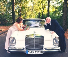 Weiße Mercedes S-Klasse Oldtimer aus den 60ern als Hochzeitsauto mieten. Selbstfahrer mit Chauffeur!!