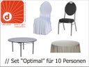 Set Banketttisch 183 cm rund inkl. 10x Bankettstuhl, Stuhlhusse und Tischtuch weiß