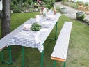 Bierzeltgarnitur mit Bodenschoner, Biergartenmöbel, Tisch und Bänke, Hussen, Auflagen