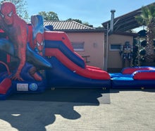 Vermiete Hüpfburg "Spiderman" Pool Rutsche Motto Kinderparty