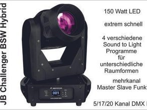 JB Challenger BSW Hybrid LED Moving Head, All in One Movinghead, 150 Watt LED, Beam Spot und Washlight in einem, hervorragende Sound to Light Programme