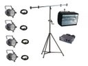 Licht Profikomplettset 3 · 4x LED-PAR je 36x3 W + 1300 Watt Strobo + Kabel + Stativ
