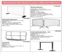 Absperrungen / Bauzaun / Mobilzaun / Polizeigitter / Mannesmanngitter / leichte Absperrungen / Gurtpfosten / Personenleitsysteme / Absperrgitter / Bühnengitter / Mojo-Barrier
