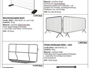 Absperrungen / Bauzaun / Mobilzaun / Polizeigitter / Mannesmanngitter / leichte Absperrungen / Gurtpfosten / Personenleitsysteme / Absperrgitter / Bühnengitter / Mojo-Barrier