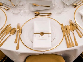 Glas Platzteller LONDON gold, roségold, silber, weiss, schwarz weds4rent mit Goldrand