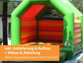 Hüpfburg grün-orange mit Dach (inkl. Anlieferung im Umkreis)