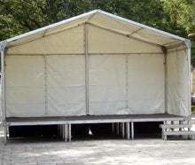 Bühne 6x3 Meter aus Bütecplatten mit Zeltdach, Treppe & Geländer