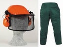 Sicherheits-Set, bestehend aus Forstschutzhelm und Schnittschutzbeinlinge