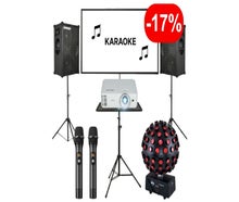 Karaoke Paket mieten (ab € 249): Beamer, Leinwand, 2 Funkmikrofone, Discokugel & SOUNDBOKS ✓ Akkubetrieb ✓ Bis 80 Personen