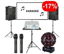 Karaoke Paket mieten (ab € 249): Beamer, Leinwand, 2 Funkmikrofone, Discokugel & SOUNDBOKS ✓ Akkubetrieb ✓ Bis 80 Personen